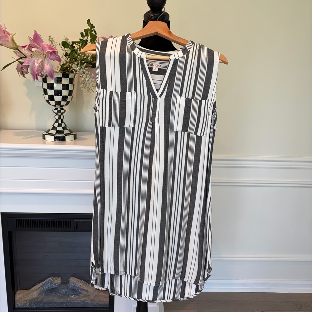 Merona Black and White Striped Sleeveless Tunic